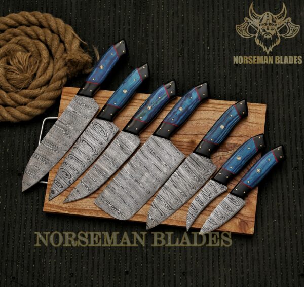 Handcrafted 7-Piece Damascus Steel Collectible Display Set