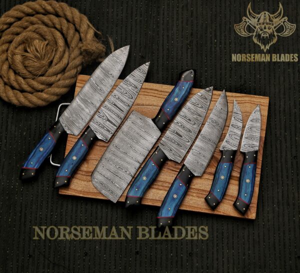 Handcrafted 7-Piece Damascus Steel Collectible Display Set