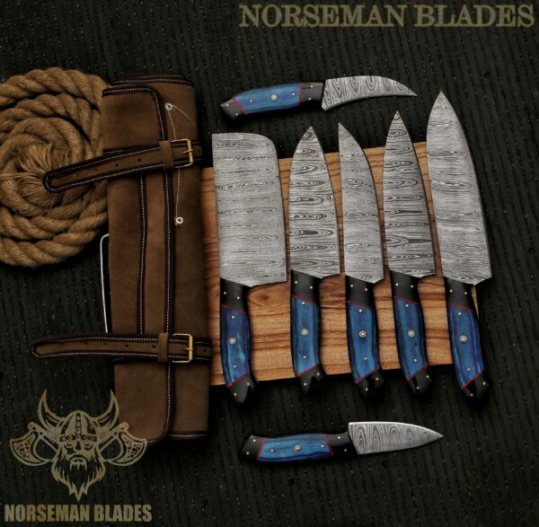 Handcrafted 7-Piece Damascus Steel Collectible Display Set