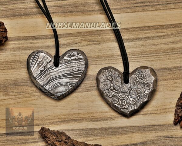 Damascus Steel Heart Pendant Set Designed by Cowboy C-Bop
