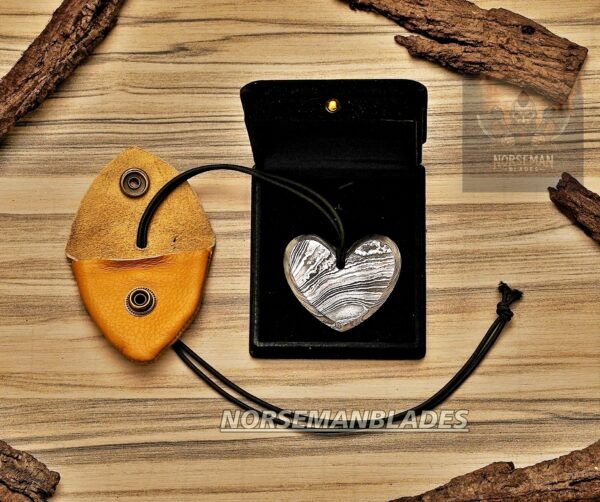 Damascus Steel Heart Pendant Set Designed by Cowboy C-Bop